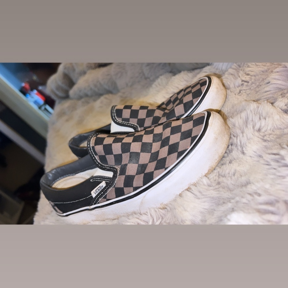 Vans Black and Brown Checkerboard Slip-Ons